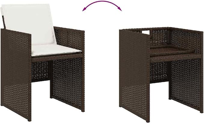 9 Piece Patio Dining Set with Cushions Brown Poly Rattan Outdoor Furniture Table Chairs for Garden Backyard Deck, Folding Chairs with Washable Cushions, Tempered Glass Table, 8 Seats