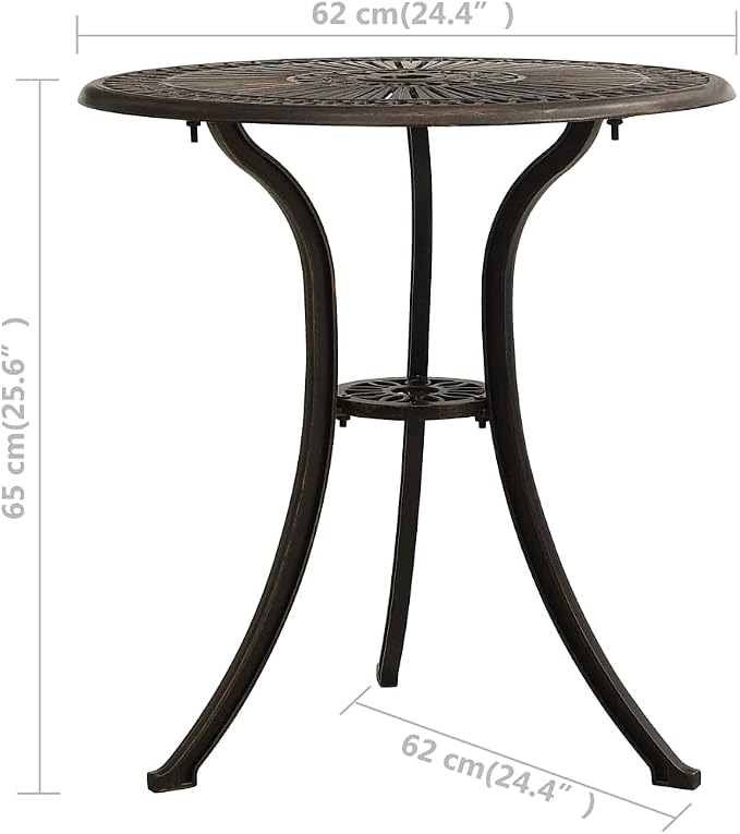 Bronze Cast Aluminum Round Patio Table 24.4x25.6in Small Outdoor Dining Side Furniture for Garden Balcony Camping Deck