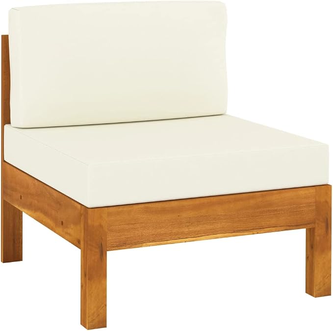 6 Piece Patio Lounge Set with Cream White Cushions,Outdoor Couch,Patio Bar Set,Modern Outdoor Furniture,Dining Bench with Back,Bistro Set,for Patio Deck Garden,Backyard & Lawn,Acacia Wood