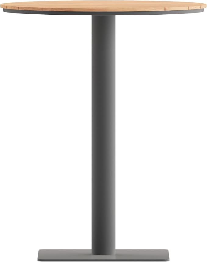 Flash Furniture Finch Commercial Grade Round 24" Table with Faux Teak Poly Slats and Steel Frame, Natural/Gray