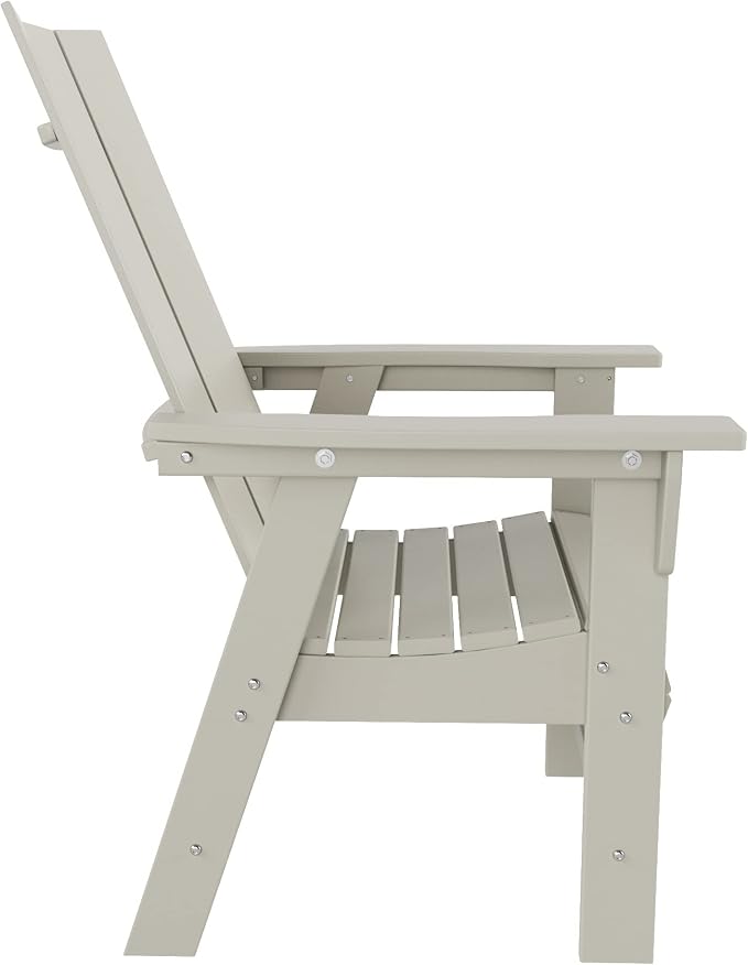 WestinTrends Ashore 7 Pieces Adirondack Outdoor Dining Set, All Weather Poly Lumber Slatted Modern Farmhouse Outdoor Furniture Set, 71" Trestle Dining Table and 6 Adirondack Dining Chair, Sand