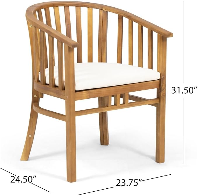 Merax Outdoor Dining Table Set for 6, Acacia Wood 68.5" Rectangle Table with Slat Tabletop + 6 Armchairs with Curved Back & Armrest & Water-Resistant Cushions, Patio Dining Set, Teak Finish