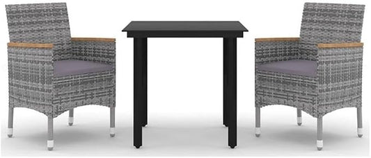 Afuera Living Contemporary Patio Dining Set, Poly Rattan in Gray, 31.5 x 31.5 x 29.1 in, Square Table with Cushioned Chairs, Weather-Resistant, Powder-Coated Steel Frame, Modern Design for Garden or