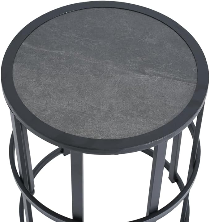 Patio Side Table with Ceramic Tile Top and Powder Coated Iron Frame - Lightweight, Weatherproof Outdoor Accent Furniture, Grey Finish