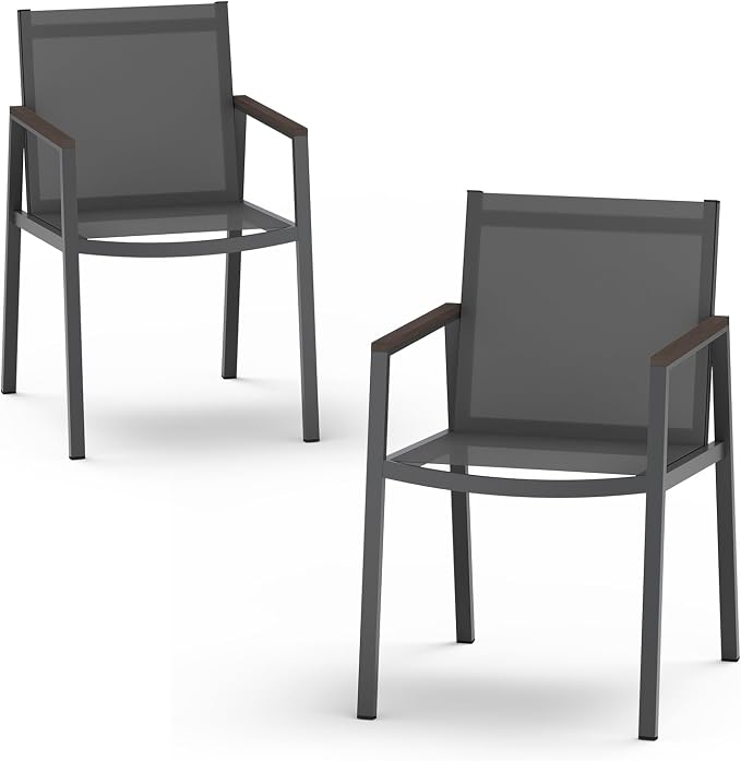 Outdoor Dining Chairs Set of 2, Aluminum Patio Armchairs, All Weather Patio Dining Furniture for Backyard, Deck, Poolside (Charcoal)