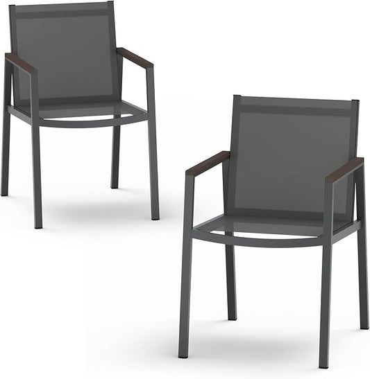 Outdoor Dining Chairs Set of 2, Aluminum Patio Armchairs, All Weather Patio Dining Furniture for Backyard, Deck, Poolside (Charcoal)