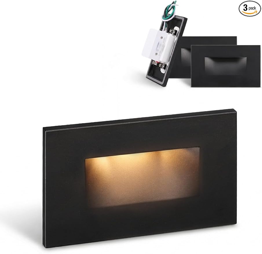 LEONLITE 3-Pack 5CCT 120V LED Step Lights, Horizontal, Black | 150LM, 5%-100% Dimmable, CRI90, ETL, Indoor Outdoor Stair Lights, Wet Location, 2700K/3000K/3500K/4000K/5000K, Aluminum