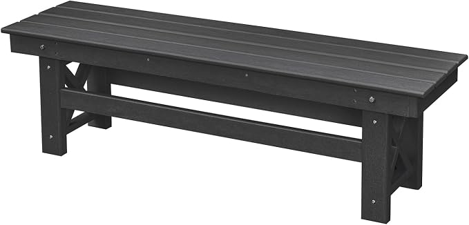 HDPE Outdoor Bench, 55" Patio Bench Outdoor Furniture, Poly Lumber Adirondack Benches, Fade-Resistant HDPE Garden Backless Benches for Park, Poolside, Garden, Porch, Obsidian