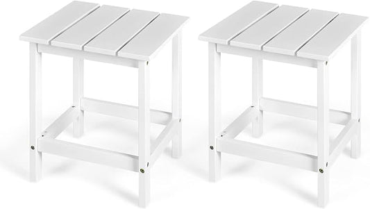 Giantex Outdoor Side Table Set of 2, Poolside Bistro Table with Slatted Design, Weather-Resistant, Sturdy Construction, 15” Square Small Patio Coffee Table for Living Room, Balcony (2, White)