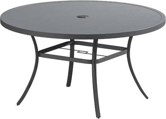 VICLLAX 53" Round Patio Table, Outdoor Dining Table for 8 with Umbrella Hole for Garden Lawn Deck Backyard, Dark Grey