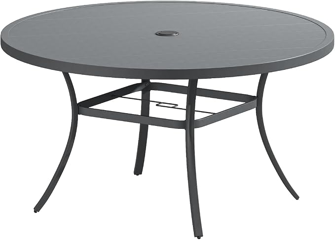 VICLLAX 50" Round Patio Table, Outdoor Dining Table for 6 with Umbrella Hole for Garden Lawn Deck Backyard, Dark Grey
