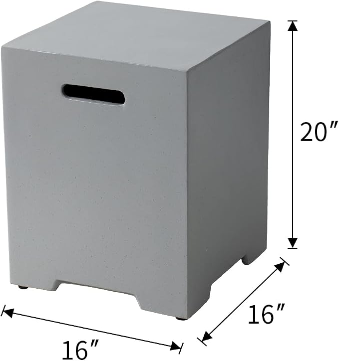 COSIEST Outdoor Hideaway Tank Table for Gas Fire Pits, Hides Standard 20lb 16-inch Propane Tank Cover w Side Handles (Gray)