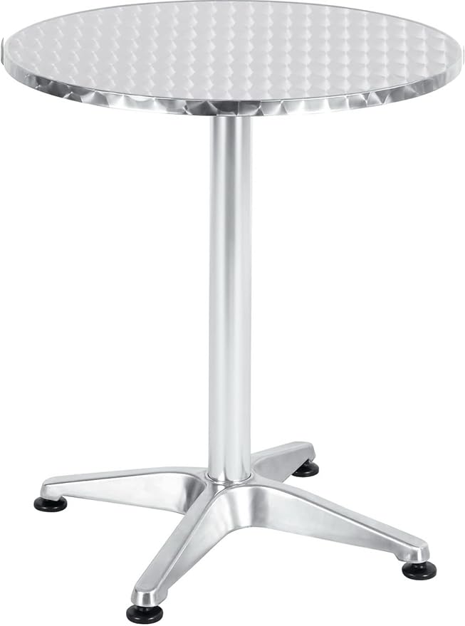BTEXPERT Set of 2, Indoor Outdoor 23.75" Round Restaurant Table for Patio Stainless Steel Silver Aluminum Furniture with Base