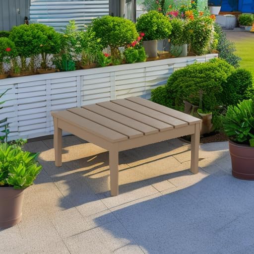 WestinTrends Ashore Outdoor Coffee Table, 32 Inch All Weather Poly Lumber Adirondack Patio Coffee Table Square Low Table, Weathered Wood