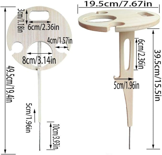 Outdoor Wooden Folding Wine Table, Ground Insert with Glass Holder | Solid Rubber Wood, Detachable Foldable, Bottle Glass Holder, Easy to Store, for Lawn Garden Picnic Beach