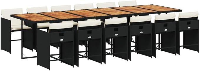 13-Piece Patio Dining Set, Foldable PE Rattan Garden Table and 12 Chairs with Cushions for Outdoor Backyard Deck Porch