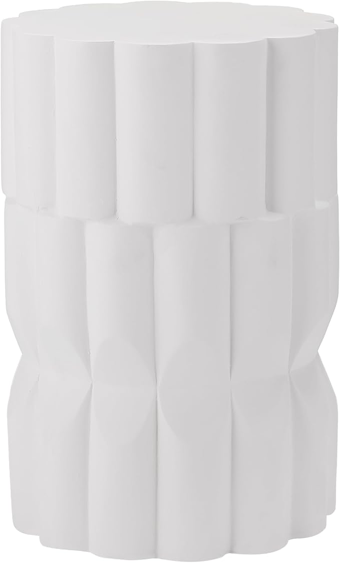 Christopher Knight Home Ella Lightweight Modern Concrete Outdoor Side Table, Patio End Table with Geometric Stacked Design, MGO Outdoor Coffee Table, No Assembly Garden Plant Stand Indoor, White