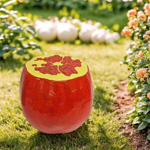 13.4" Oversized Resin Side Table, Indoor Outdoor Plant Stand Pomegranate Fruit Statue Stool, Waterproof Garden Decoration, Multi-Purpose Kids Seat Patio Furniture(Pomegranate Fruit)
