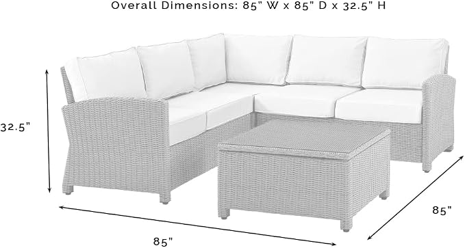 Crosley Furniture Bradenton 4-Piece Outdoor Sectional Sofa Wicker Conversation Patio Furniture Set for Deck, Brown with Sand Cushions