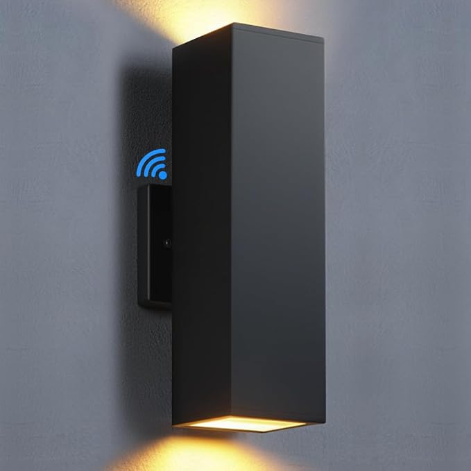 SHIMR Dusk to Dawn Outdoor Wall Lights, Modern Outdoor Sconce, ETL Listed | Black, Waterproof Aluminum Exterior Light Fixture, E26 Base, LED Bulbs Included, Up and Down Lights for Porch Garage Patio