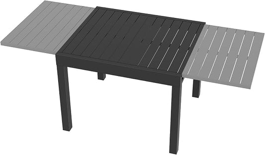Patio Aluminum Extendable Dining Table, Never-Rust Expandable Outdoor Dining Table for 4-8 Person, 38"-77" Expandable Patio Table Rectangle Patio Dining Table for Porch, Deck, Garden, Black