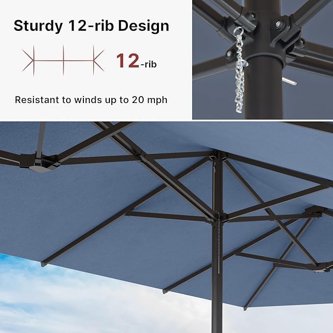 ALAULM 9-Piece Patio Dining Set with 14FT Patio Umbrella,Outdoor Dining Set with 8 Metal Chairs & Rectangle Table with1.5 Umbrella Hole, Patio Dining Table and Chairs for Backyard,Poolsid-DarkBlue