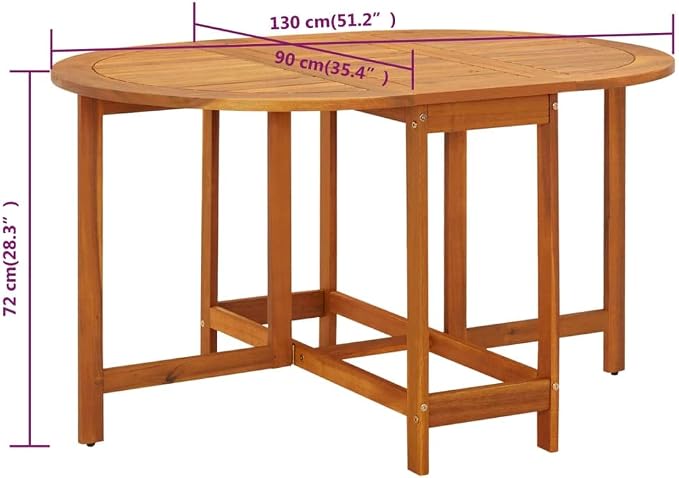 vidaXL Solid Acacia Wood Patio Drop Leaf Table Oval Dinning Stand Furniture