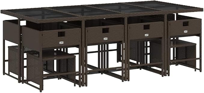 13-Piece Garden Dining Set for 12, Rectangular Synthetic Poly Rattan Outdoor Table and Chairs, Weather-Resistant Furniture for Patio Backyard Brown