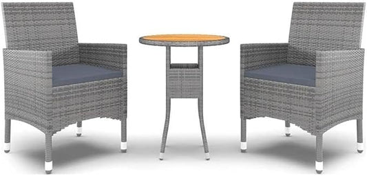 Afuera Living 3-Piece Poly Rattan Garden Dining Set, Gray Finish, Weather-Resistant with Powder-Coated Steel Frame, Round Table 23.6in Wide x 29.5in Tall, Plush Cushioned Chairs, Ideal for Patio or