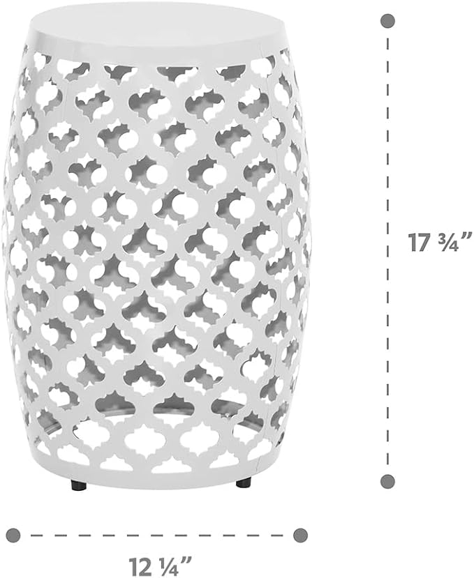 ABBLE Round Patio Outdoor Indoor Lace Cut Steel Side Table, Patio Garden Table, Coffee End Table Nightstand for Small Spaces,Living Room,Front Porch,Poolside, White