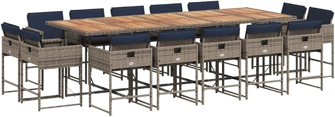15 Piece Patio Dining Set with Cushions, Foldable Poly Rattan Garden Furniture Table and Chairs, Space Saving Outdoor Seating for Backyard, Deck, and Balcony