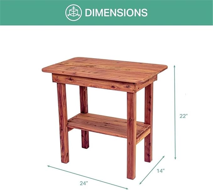 Pemberly Row Traditional Solid Wood Cedar Rectangle Side Table, Brown Finish, Eastern Red Cedar, Oil-Based Sealer, Handcrafted Patio End Table for Outdoor Seating Spaces