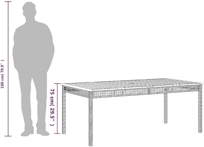 vidaXL Patio Table, Outdoor Dining Table, Patio Furniture, Rectangular Garden Table for Lawn Backyard, Beige Poly Rattan Acacia Wood