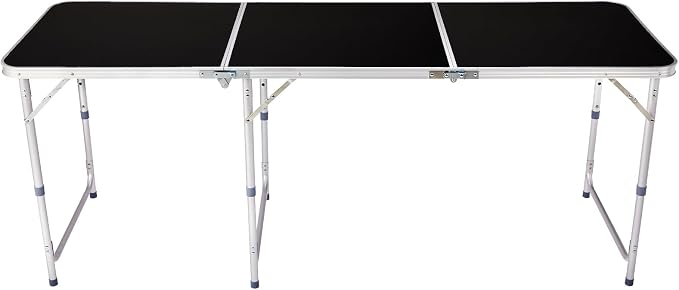 6 Ft Folding Portable Camping Table, Tri-fold Outdoor Picnic Table, Outdoor Camping Kitchen, BBQ, Picnic, Cooking, Beach, Garden, Party (Black)