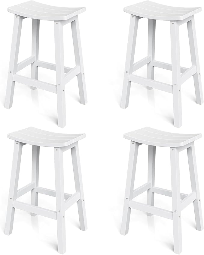 Stoog Weatherproof Bar Stools Set of 4, 28" Patio Barstools, Easy to Clean and Maintain, All-Weather HIPS Furniture for Bar, Kitchen Counter, Deck & Patio, White
