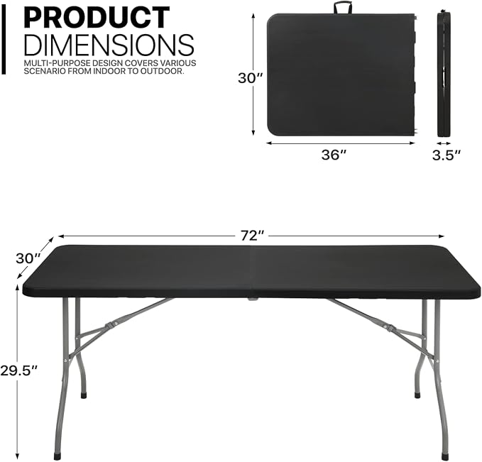 Magshion Folding Table Chair Set, 6Ft Heavy Duty Plastic Folding Table with Handle and 10pcs Indoor Outdoor Folding Chair for Picnic Kitchen Dining