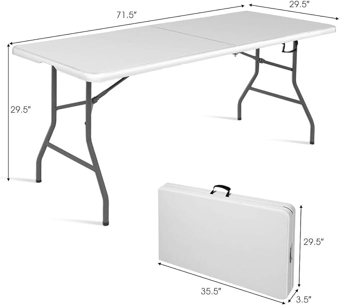 SPSUPE 6' Folding Table, Portable Rounded Corners Plastic Picnic Table with Handle, Ideal for Indoor Outdoor Dining Camp, White