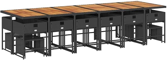 17-Piece Outdoor Dining Set, 16-Seater Garden Table and Chair Collection, Foldable Patio Furniture for Backyard Gathering, Black Poly Rattan