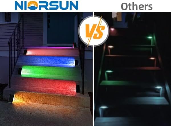 Solar Step Lights,6 Pack RGB Solid Color Changing Solar Stair Lights Outdoor Waterproof IP67 Auto On Off,Solar Lights for Steps,Stair,Patio,Yard,Porch,Front Door,Deck Decor