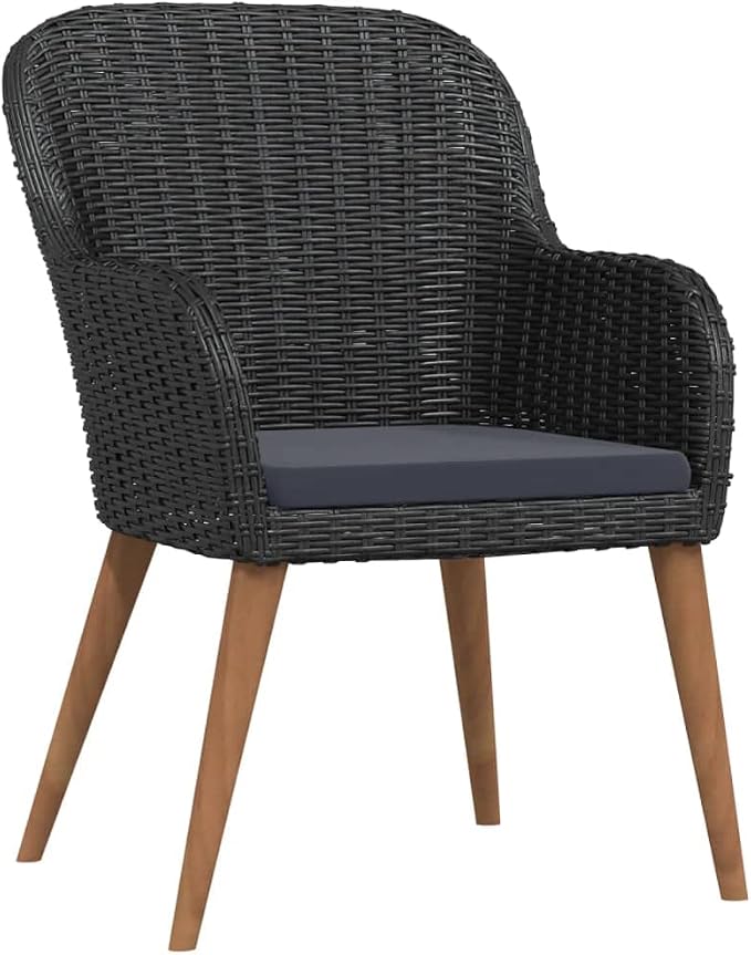 5 Piece Patio Dining Set with Cushions, Outdoor PE Rattan Dining Table and Chairs for Garden Backyard, Black Wicker Furniture Set with Glass Tabletop