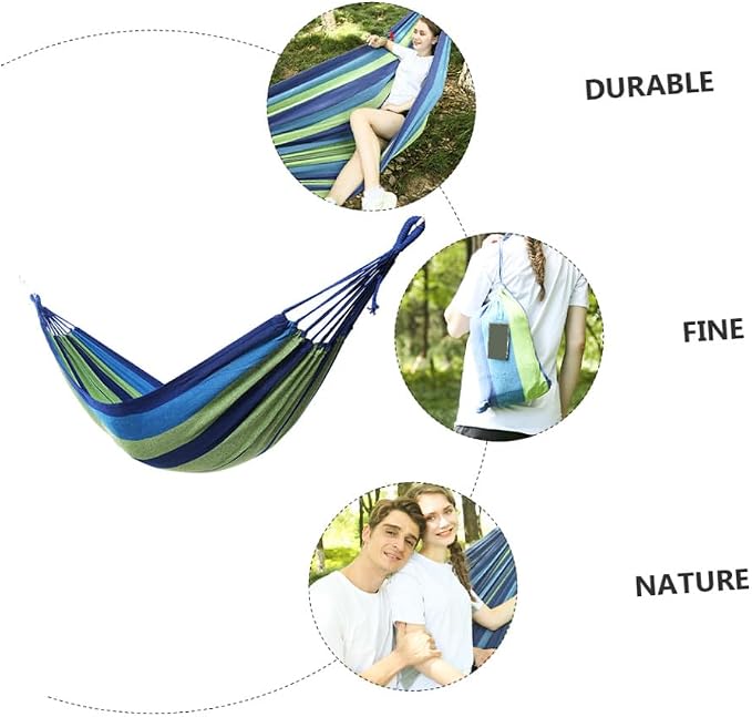 ORFOFE Double Canvas Hammock for Two Adults, Outdoor Travel Hanging Swing with Thickened Wide Blue Canvas, Portable Garden and Camping Hammock Suitable for Patio and Backyard