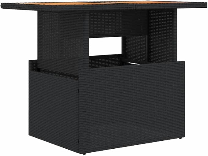 Garden Table Black PE Rattan, Powder-Coated Steel, Solid Acacia Wood, Height Adjustable Outdoor Dining, Patio Furniture, 21.7x39.4x28.7in