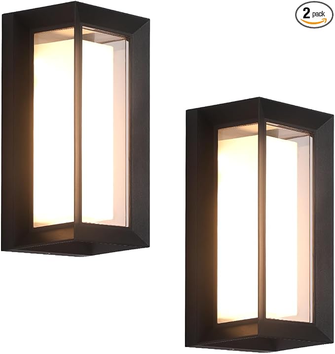 2-Pack 24W LED Outdoor Wall Lights,Exterior/Interior 3-Color Adjustable Sconces Lights, IP65 Waterproof 2100LM, Modern Wall Mount Lighting Fixtures, Aluminum Wall Lights,Compatible with Dimmers