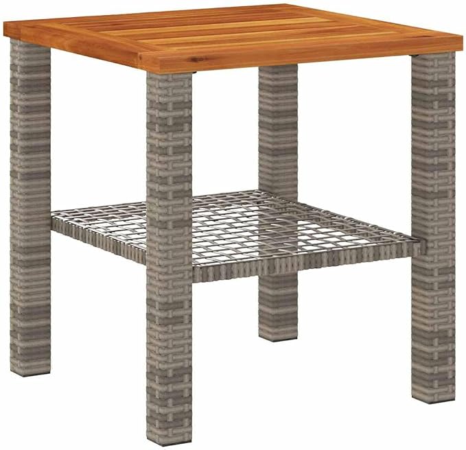 vidaXL Patio Table, Outdoor Coffee Table, Patio Furniture, Square Garden Table with Wooden Top for Lawn Backyard, Gray Poly Rattan Acacia Wood