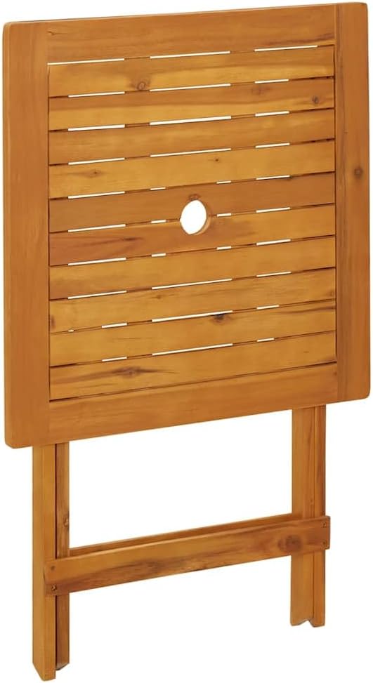 vidaXL Bistro Table, Folding Outdoor Side Table with Umbrella Hole, Patio Table for Porch Deck Backyard, Farmhouse Style, Solid Acacia Wood