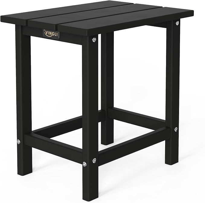 VINGLI Outdoor Side Table, HDPE All-Weather Poly Lumber Patio Side Table End Tables for Porch Backyard Poolside (Black)