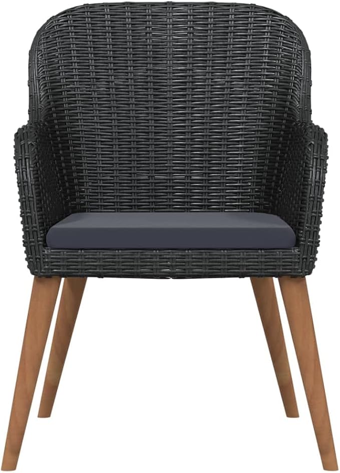 5-Piece Patio Dining Set, Black PE Rattan Outdoor Furniture Set with 55-Inch Rectangular Table and 4 Cushioned Chairs for Backyard, Garden and Balcony, 4 Person