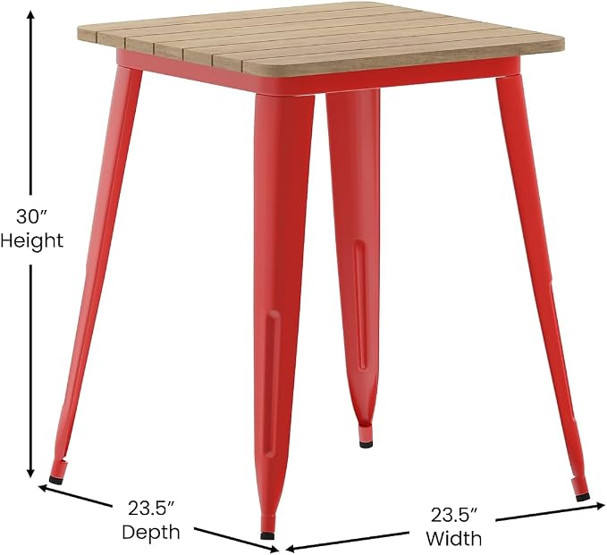 Flash Furniture Declan Commercial Outdoor Dining Table, All Weather Poly Resin Top with Steel Base, 23.75" Square, Brown/Red