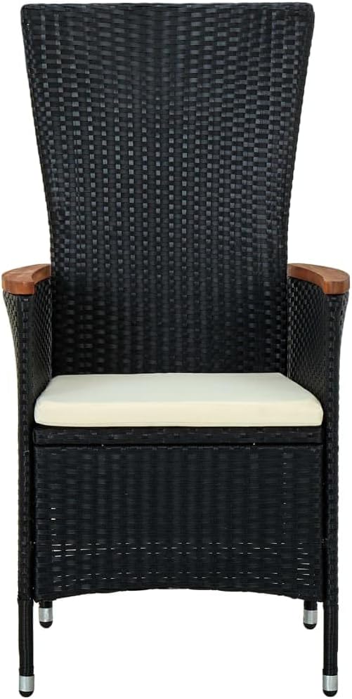 7 Piece Patio Dining Set with Cushions Black Reclining PE Rattan Garden Table and Chairs for Outdoor Backyard Lawn