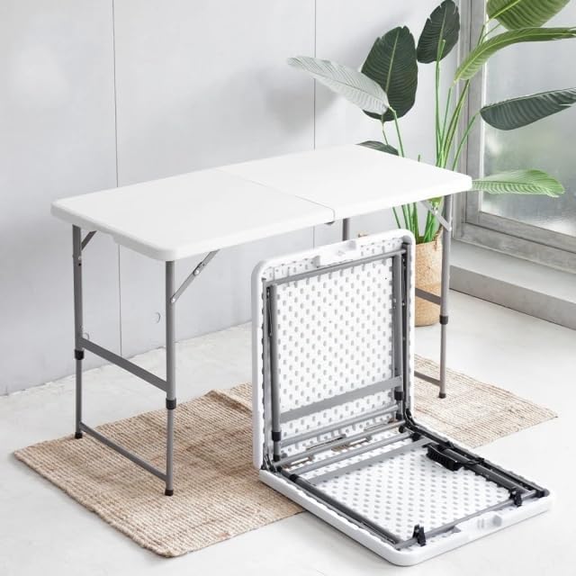 VTOY 4FT（24" x 48"） Folding Table, Indoor Outdoor Heavy Duty Table with Carrying Handle,Placstic Fold up Table for Picnic, Party, Camping，Office - White (4FT)